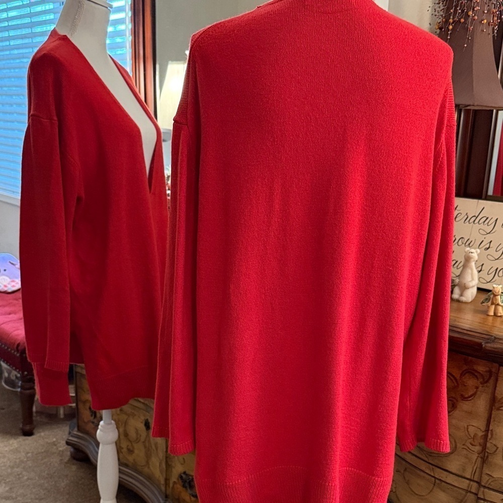Zara V-Neck Sweater in Bold Red - Picture 4 of 10